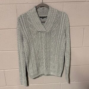 JEANNE PIERRE Light Gray Cable Knit Cowl Sweater